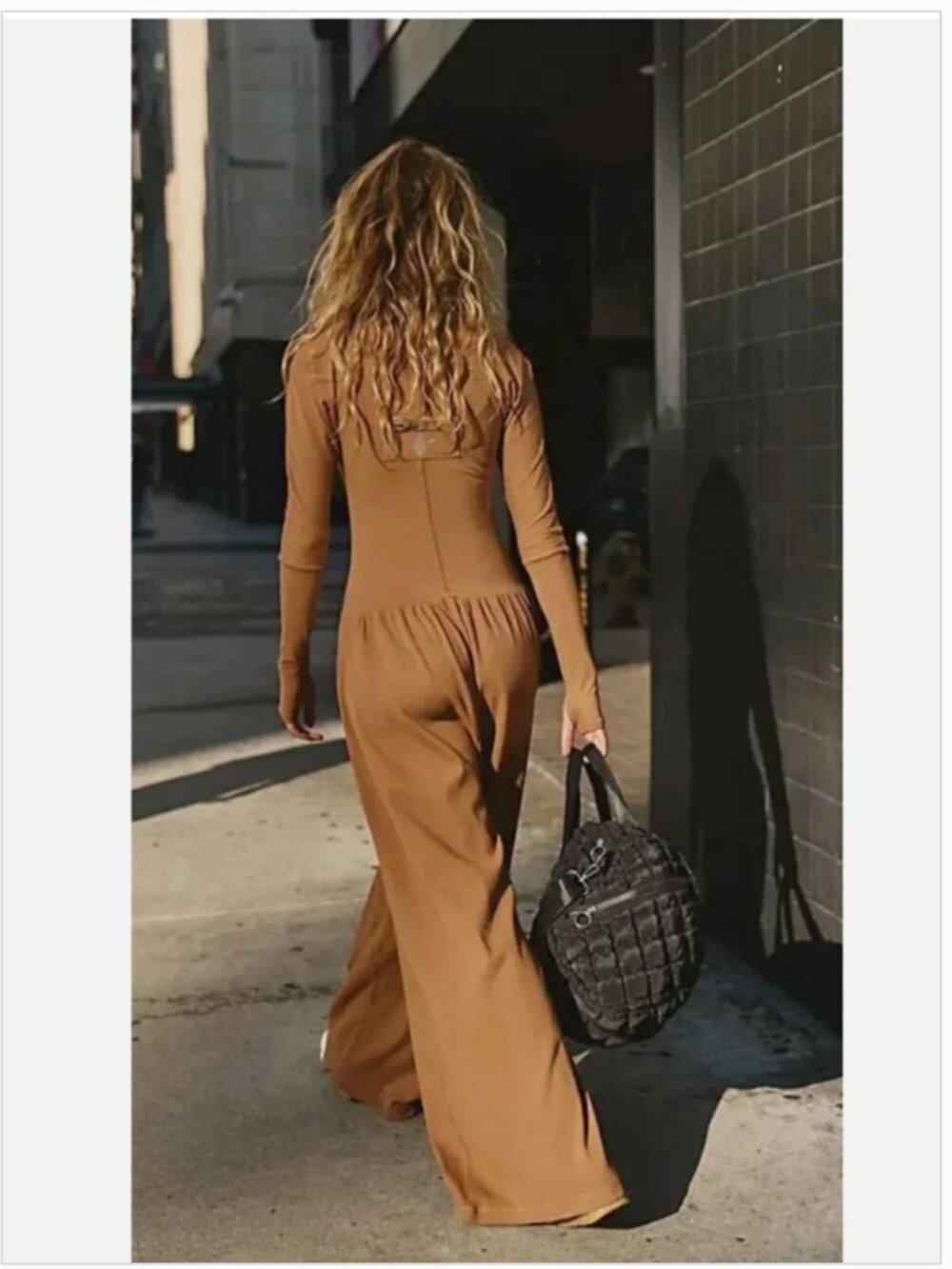 FREE PEOPLE FP MOVEMENT CAMEL HOT SHOT SCOOP NECK WIDE LEG ONE PIECE JUMPSUIT XS - Picture 2 of 15